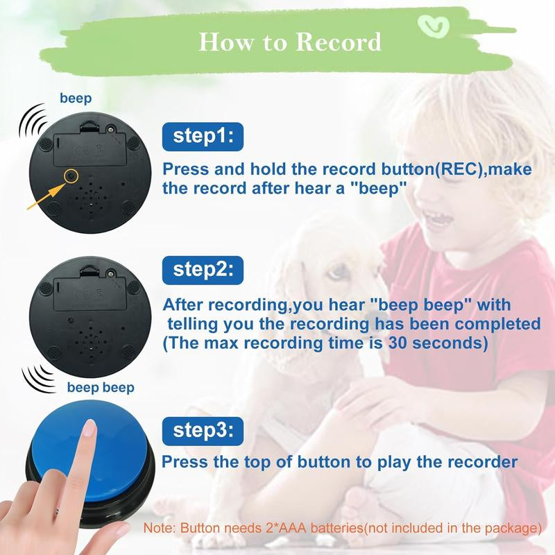 Set of 4 Dog Talking Buttons | Recordable Voice Buttons for Pets | Communication Buttons for Dog Training | Easy to Use | Starter Set for Dogs & Cats | Fun Learning Tool