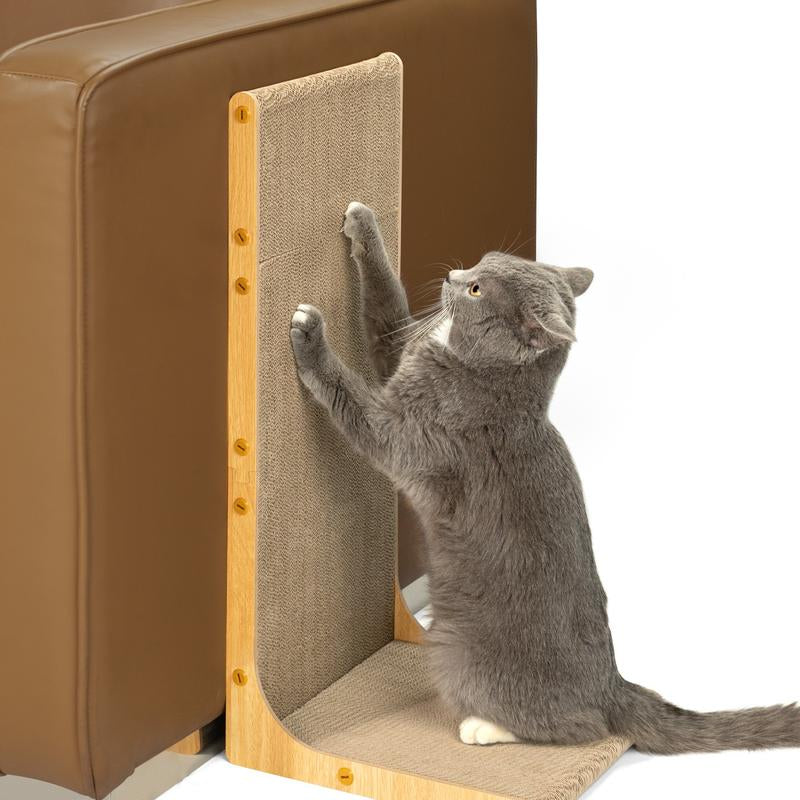 Conlun Cat Scratcher for Indoor Cats 22.8 Inch L Shaped Vertical Scratching Board with Ball Toy Light Wood L-Shaped Wall-Mounted Cat Scratcher Springtok Ramp Apartment Sturdy Home Durable Construction Easy Assembly Striped Design