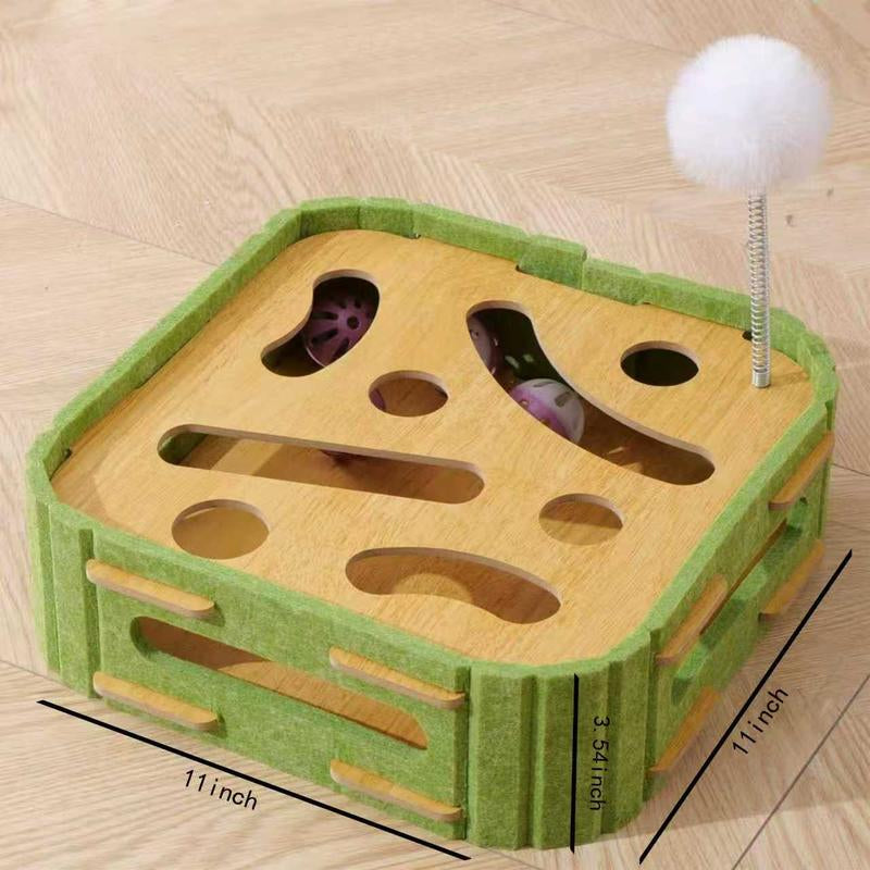 Cat Teaser Box with Interactive Balls Kitten Lounge Furniture Protector Multipurpose Cats Play Board for Playing Clawing Square Design Green & Yellow Felt Sisal Material Compact