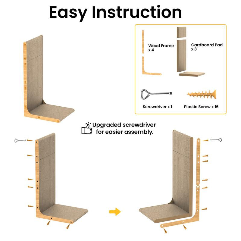 Conlun Cat Scratcher for Indoor Cats 22.8 Inch L Shaped Vertical Scratching Board with Ball Toy Light Wood L-Shaped Wall-Mounted Cat Scratcher Springtok Ramp Apartment Sturdy Home Durable Construction Easy Assembly Striped Design