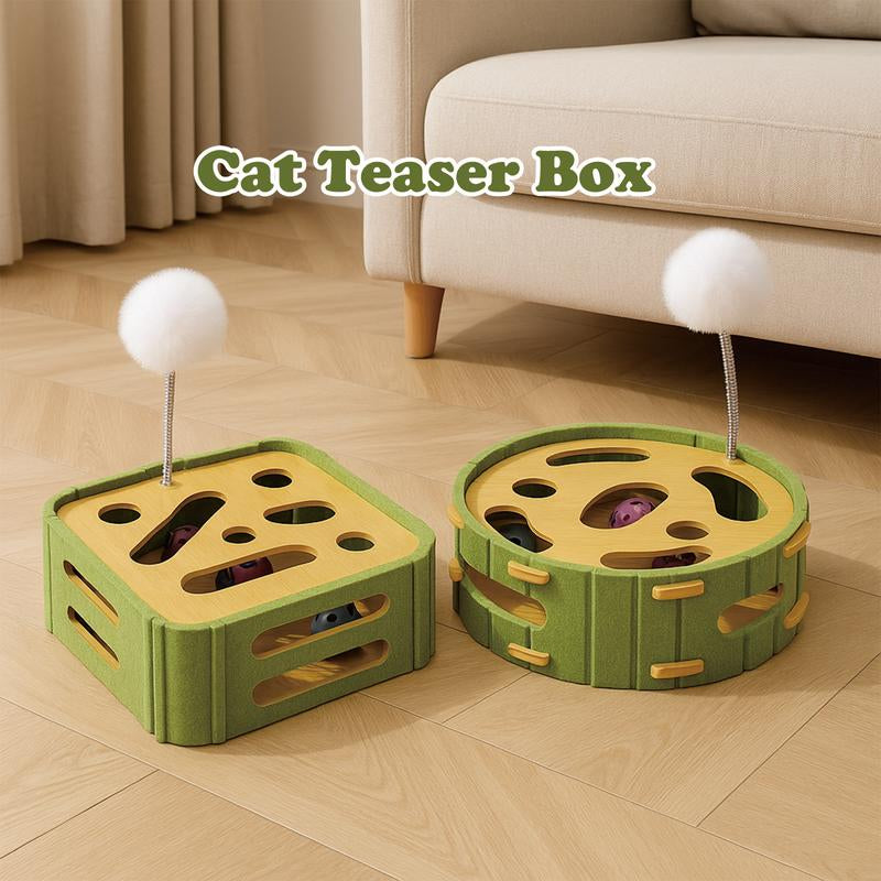 Cat Teaser Box with Interactive Balls Kitten Lounge Furniture Protector Multipurpose Cats Play Board for Playing Clawing Square Design Green & Yellow Felt Sisal Material Compact
