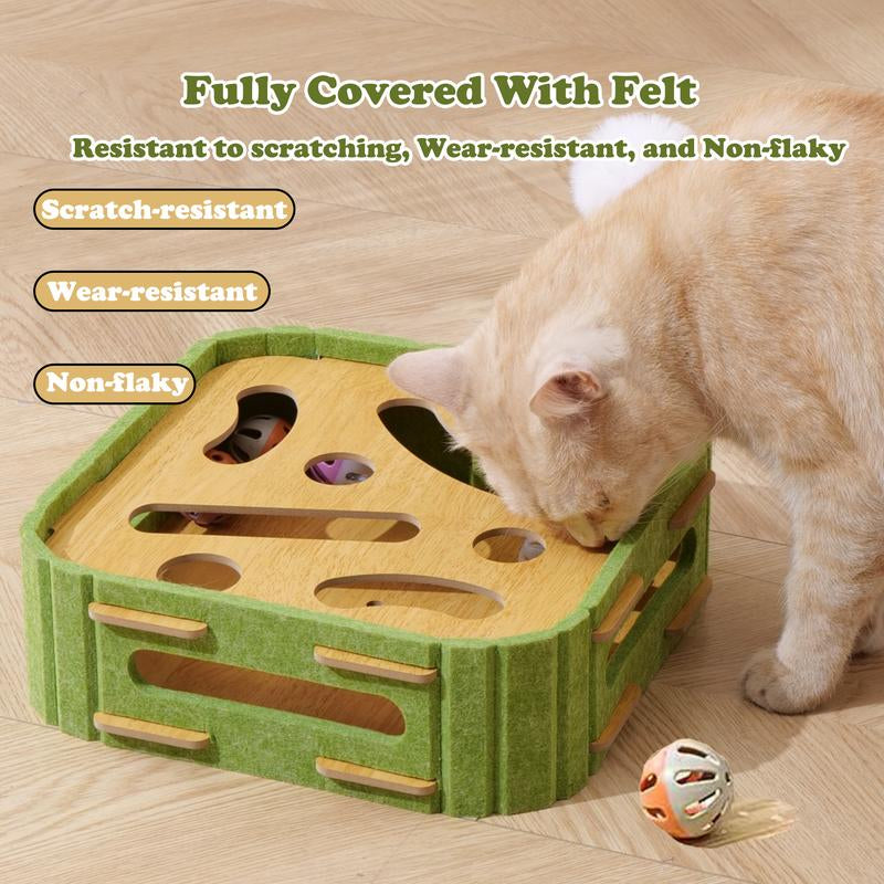 Cat Teaser Box with Interactive Balls Kitten Lounge Furniture Protector Multipurpose Cats Play Board for Playing Clawing Square Design Green & Yellow Felt Sisal Material Compact