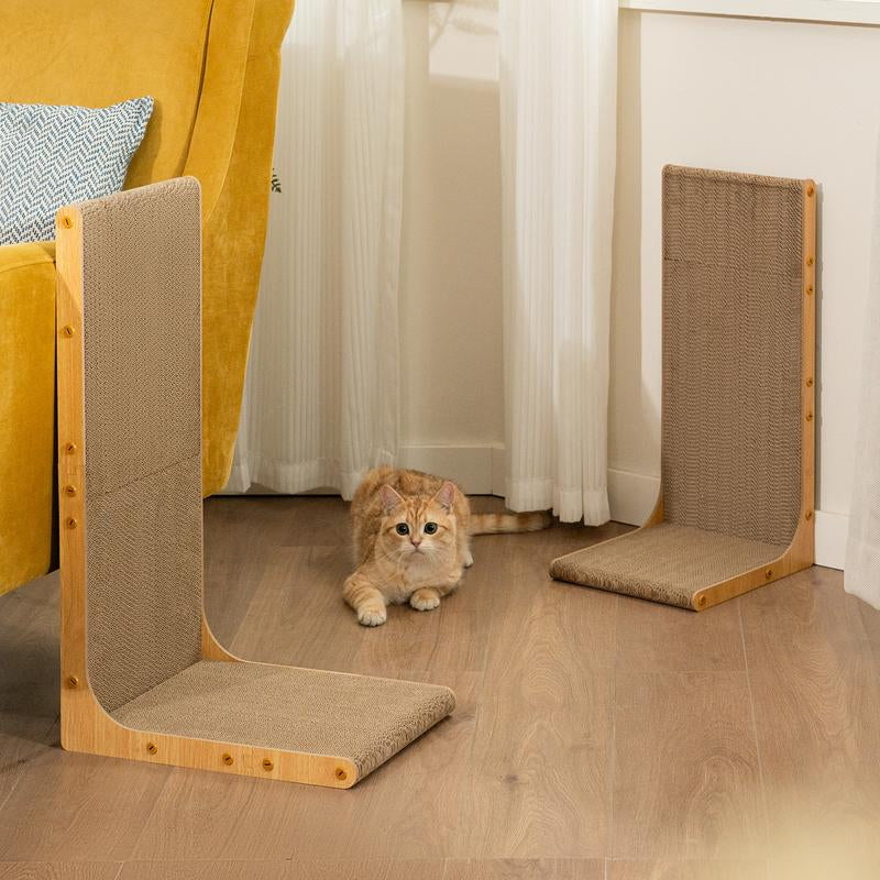 Conlun Cat Scratcher for Indoor Cats 22.8 Inch L Shaped Vertical Scratching Board with Ball Toy Light Wood L-Shaped Wall-Mounted Cat Scratcher Springtok Ramp Apartment Sturdy Home Durable Construction Easy Assembly Striped Design