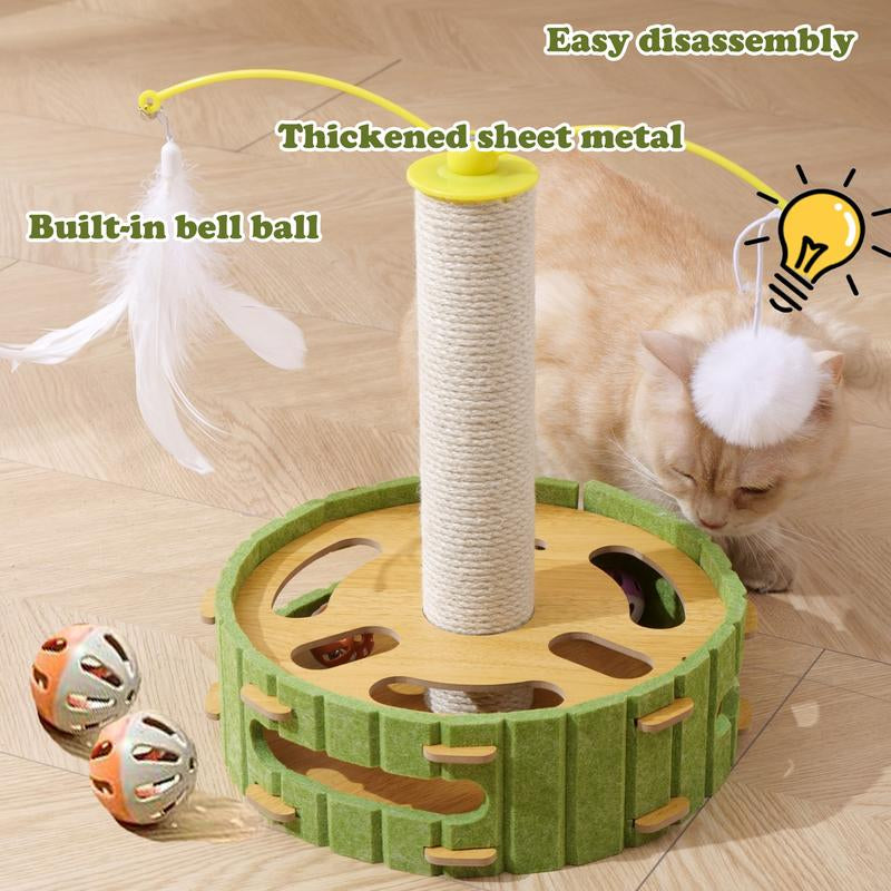 Cat Teaser Box with Interactive Balls Kitten Lounge Furniture Protector Multipurpose Cats Play Board for Playing Clawing Square Design Green & Yellow Felt Sisal Material Compact