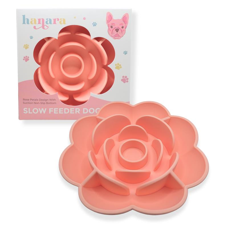 HANARA Rose-Shaped Silicone Slow Feeder Bowl for Dogs & Cats | Bpa-Free, Non-Slip Suction Base, Dishwasher Safe, Elegant Design