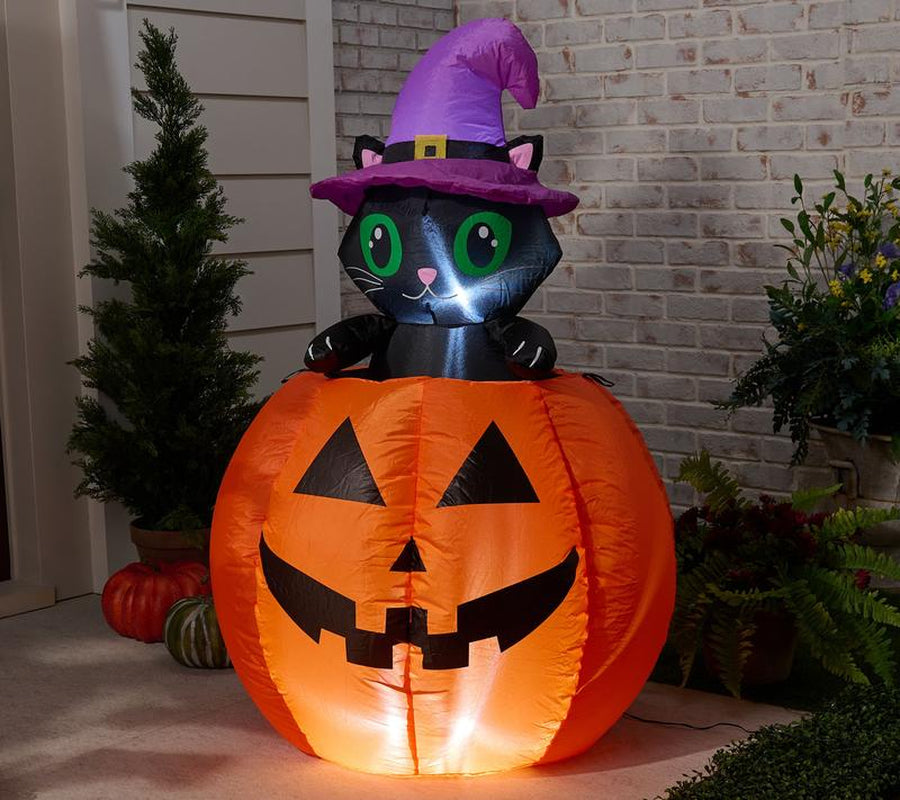 Hay & Harvest 48" Inflatable Peek-A-Boo Cat Jack-O-Lantern