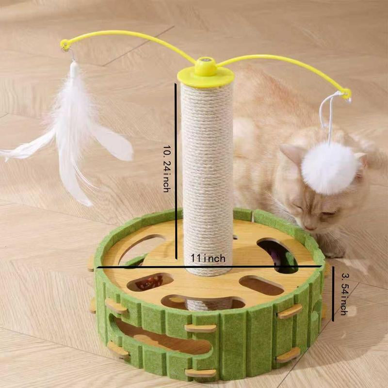 Cat Teaser Box with Interactive Balls Kitten Lounge Furniture Protector Multipurpose Cats Play Board for Playing Clawing Square Design Green & Yellow Felt Sisal Material Compact