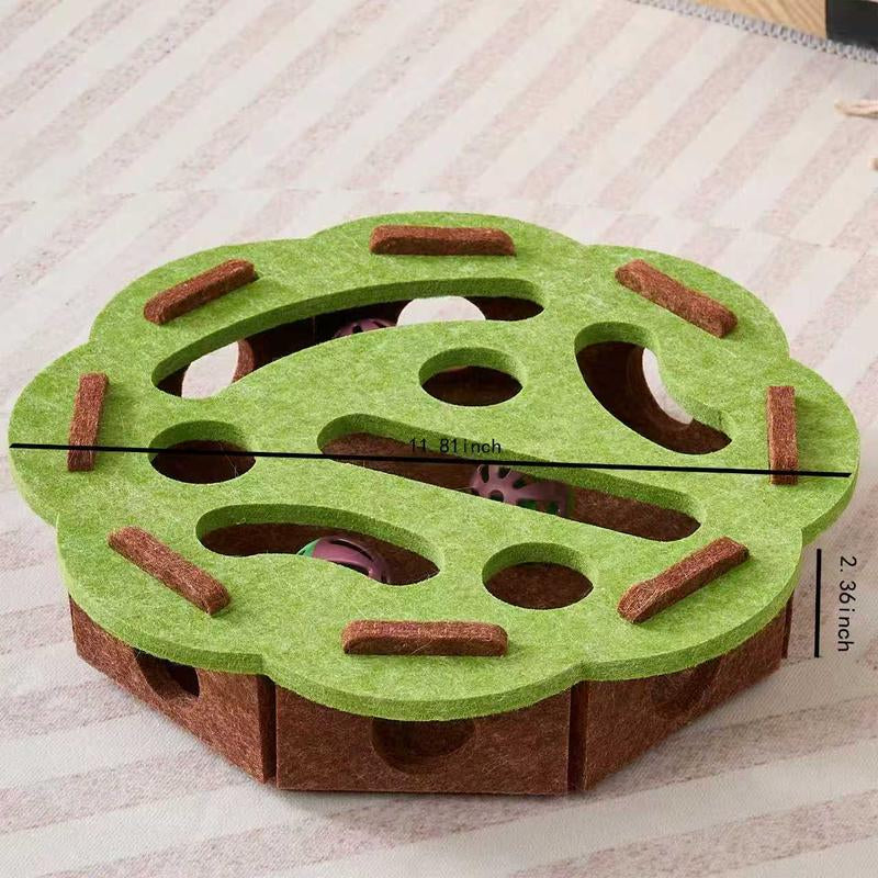 Cat Teaser Box with Interactive Balls Kitten Lounge Furniture Protector Multipurpose Cats Play Board for Playing Clawing Square Design Green & Yellow Felt Sisal Material Compact
