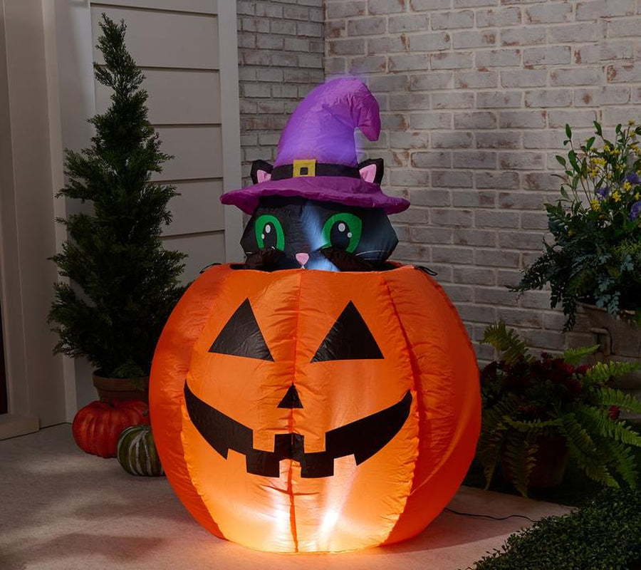 Hay & Harvest 48" Inflatable Peek-A-Boo Cat Jack-O-Lantern