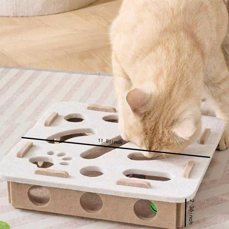 Cat Teaser Box with Interactive Balls Kitten Lounge Furniture Protector Multipurpose Cats Play Board for Playing Clawing Square Design Green & Yellow Felt Sisal Material Compact