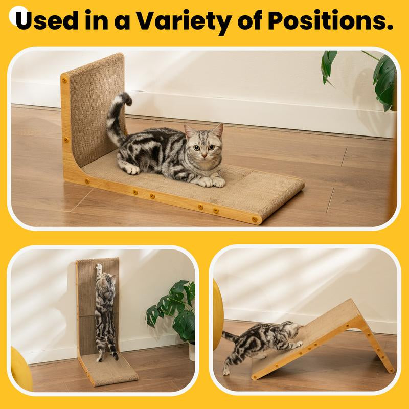 Conlun Cat Scratcher for Indoor Cats 22.8 Inch L Shaped Vertical Scratching Board with Ball Toy Light Wood L-Shaped Wall-Mounted Cat Scratcher Springtok Ramp Apartment Sturdy Home Durable Construction Easy Assembly Striped Design
