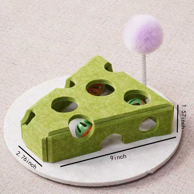 Cat Teaser Box with Interactive Balls Kitten Lounge Furniture Protector Multipurpose Cats Play Board for Playing Clawing Square Design Green & Yellow Felt Sisal Material Compact