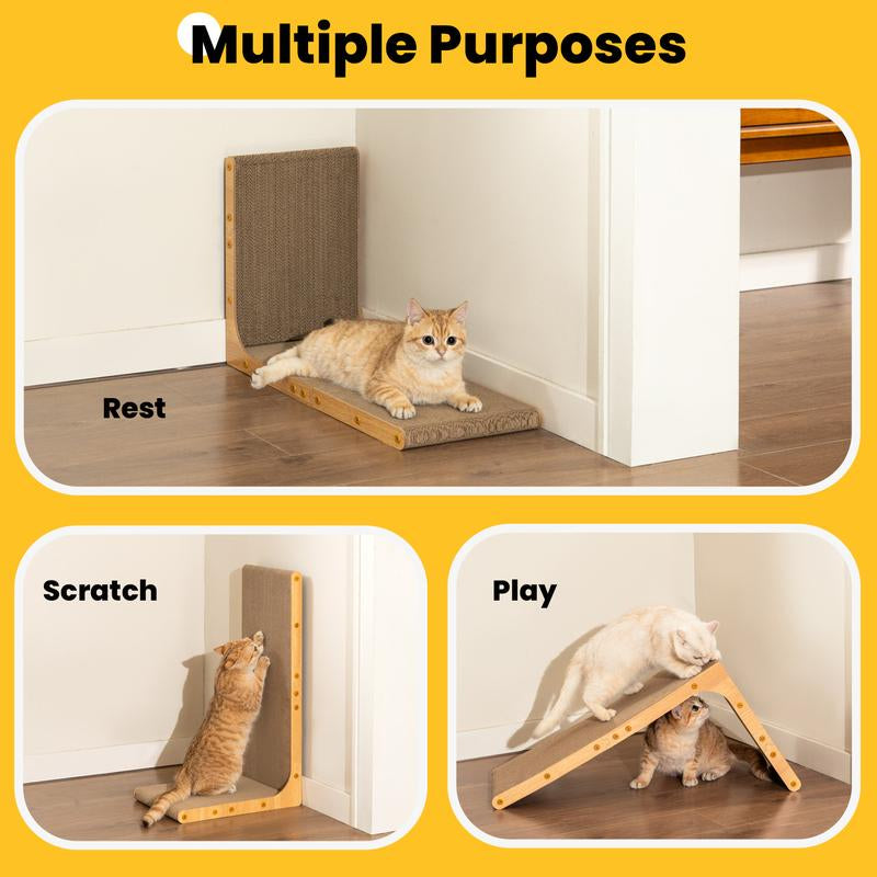 Conlun Cat Scratcher for Indoor Cats 22.8 Inch L Shaped Vertical Scratching Board with Ball Toy Light Wood L-Shaped Wall-Mounted Cat Scratcher Springtok Ramp Apartment Sturdy Home Durable Construction Easy Assembly Striped Design