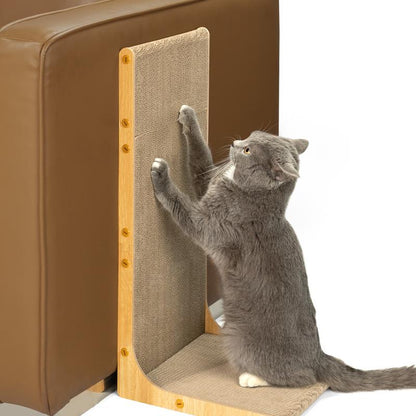 Conlun Cat Scratcher for Indoor Cats 22.8 Inch L Shaped Vertical Scratching Board with Ball Toy Light Wood L-Shaped Wall-Mounted Cat Scratcher Springtok Ramp Apartment Sturdy Home Durable Construction Easy Assembly Striped Design