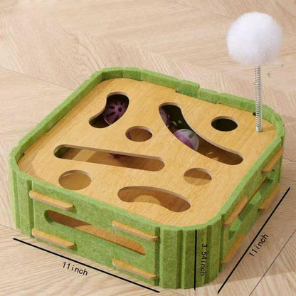 Cat Teaser Box with Interactive Balls Kitten Lounge Furniture Protector Multipurpose Cats Play Board for Playing Clawing Square Design Green & Yellow Felt Sisal Material Compact