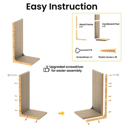 Conlun Cat Scratcher for Indoor Cats 22.8 Inch L Shaped Vertical Scratching Board with Ball Toy Light Wood L-Shaped Wall-Mounted Cat Scratcher Springtok Ramp Apartment Sturdy Home Durable Construction Easy Assembly Striped Design