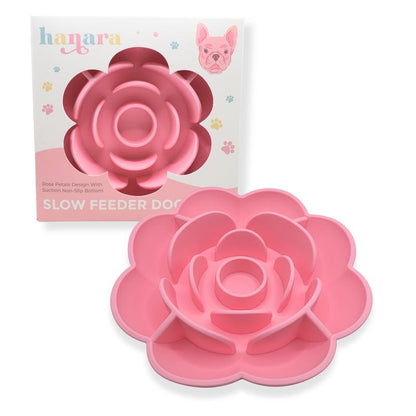 HANARA Rose-Shaped Silicone Slow Feeder Bowl for Dogs & Cats | Bpa-Free, Non-Slip Suction Base, Dishwasher Safe, Elegant Design