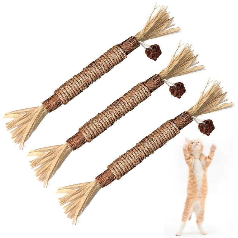 Natural Silvervine Cat Chew Toy - Matatabi Teeth Cleaning, Edible Kitty Treat, Interactive Catnip Toy for Hairball Control & Mood Boost