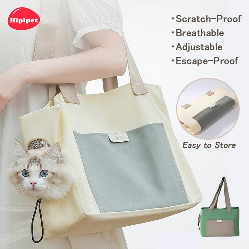 [Hipipet] Cat Bag with Exposed Head, Portable Crossbody, Breathable Canvas Hand-Held Shoulder Bag, Suitable for Small and Medium-Sized Pets, Universal for All Seasons