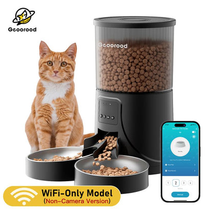 Geoorood Automatic Cat Feeder with Camera, 1080P HD Video, 2.4G Wifi Smart Pet Feeder with One-Way Audio, 4L Large Capacity, Dual Bowl Design for Cats and Small/Medium Dogs