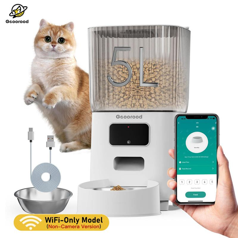 Geoorood Automatic Cat Feeder with Camera, 1080P HD Video, 2.4G Wifi Smart Pet Feeder with One-Way Audio, 4L Large Capacity, Dual Bowl Design for Cats and Small/Medium Dogs
