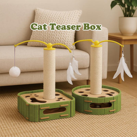 Cat Teaser Box with Interactive Balls Kitten Lounge Furniture Protector Multipurpose Cats Play Board for Playing Clawing Square Design Green & Yellow Felt Sisal Material Compact