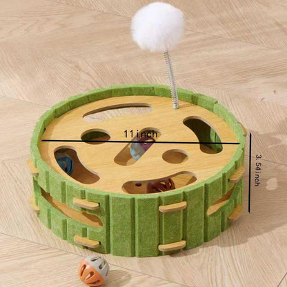 Cat Teaser Box with Interactive Balls Kitten Lounge Furniture Protector Multipurpose Cats Play Board for Playing Clawing Square Design Green & Yellow Felt Sisal Material Compact