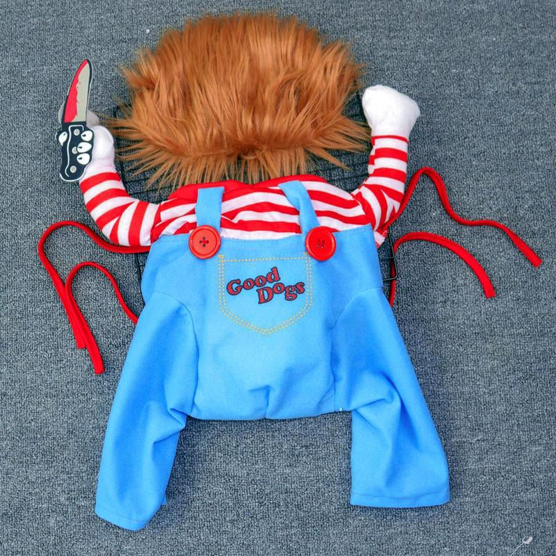 Funny Chucky Dog Costume with Pet Wig, Cosplay Scary Outfit with Knife, Creative Pet Costume for Small Medium and Large Dogs Cats Puppy