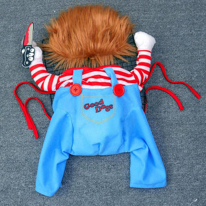 Funny Chucky Dog Costume with Pet Wig, Cosplay Scary Outfit with Knife, Creative Pet Costume for Small Medium and Large Dogs Cats Puppy