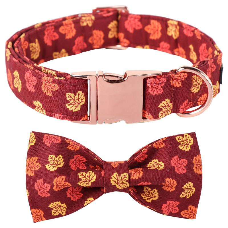 Maca Bates Halloween Dog Collar, Adjustable Ghost & Pumpkin Collar with Bowtie, Birthday Gift for Dogs of All Sizes